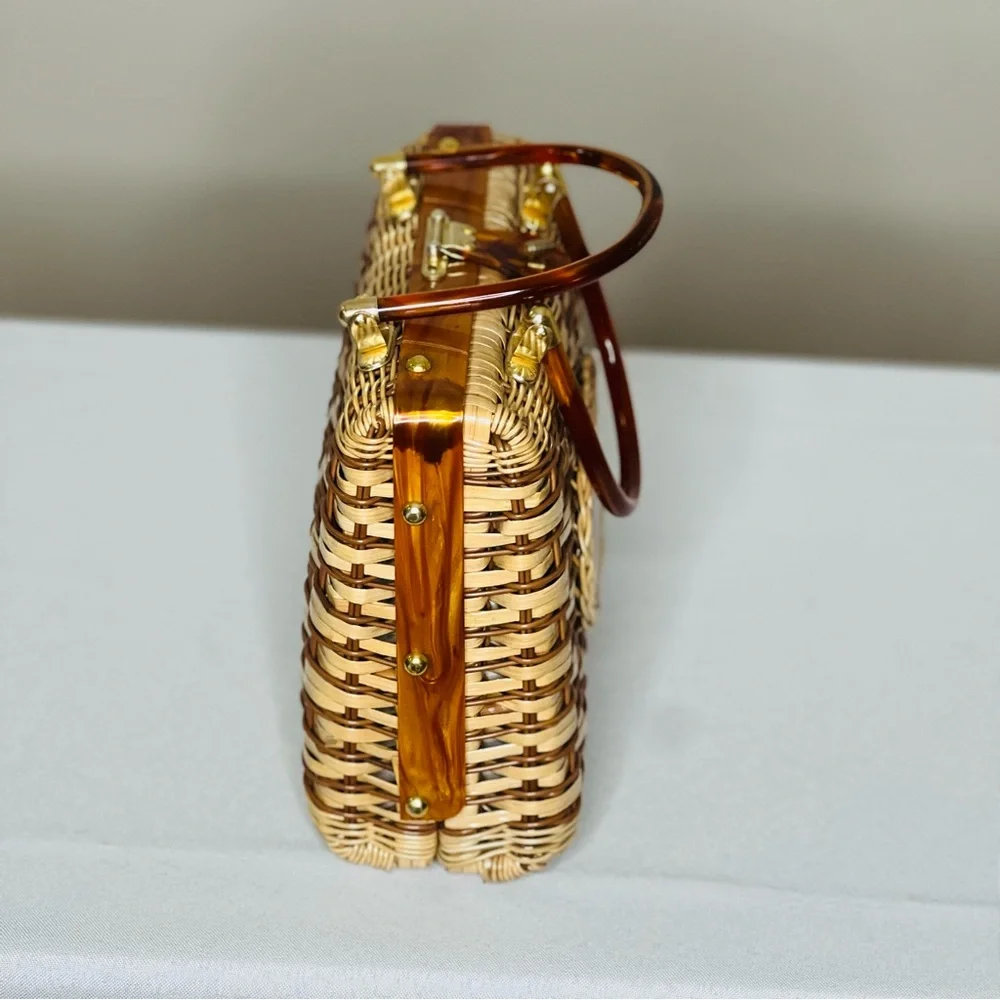 Vintage Woven Straw Purse Handmade in British HongKong circa 1950’s/60’s - Picture 4 of 13